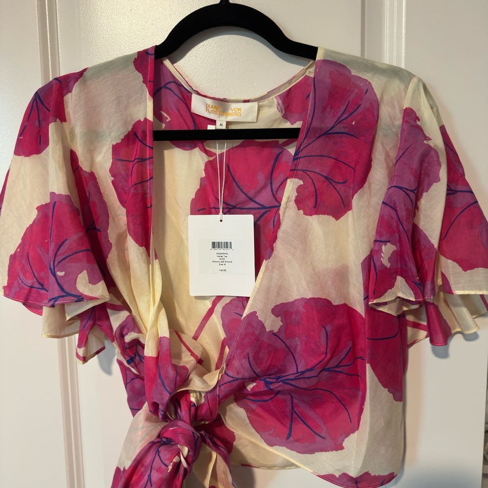 Diane Von Furstenberg Pink and Cream Floral Blouse